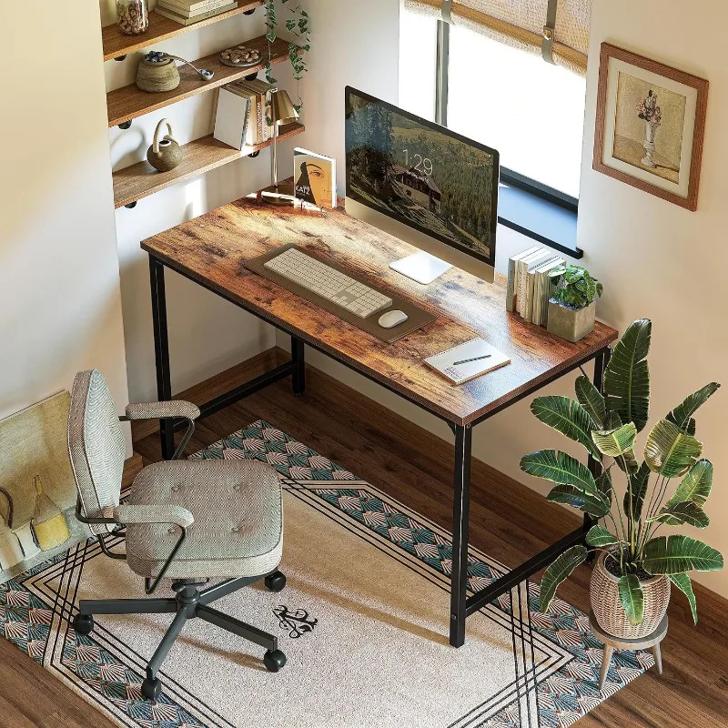 Computer Desk, 40 inch Home Office Writing Study Desk, Modern Simple Style, Basic Desk, Brown