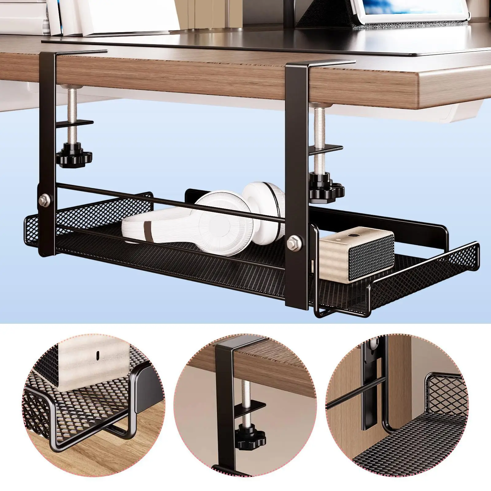 Under Desk Cable Management Tray,No Damage to Desk Computer Cord Rack for Network,Living Room,Standing Desk,Office,Kitchen