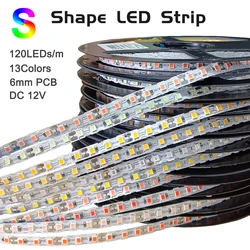 5m 10m S Shape LED Strip 6mm PCB Width 2835SMD DC12V 120Leds/m Flexible Bendable Foldable DIY Sign Letter Lights For Neon Tape