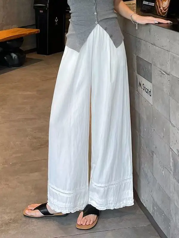 

Korean Style High Waist Wide Leg Pants Nine Points Casual Thin Summer Thin High Waist Slimming Casual Pants for Women