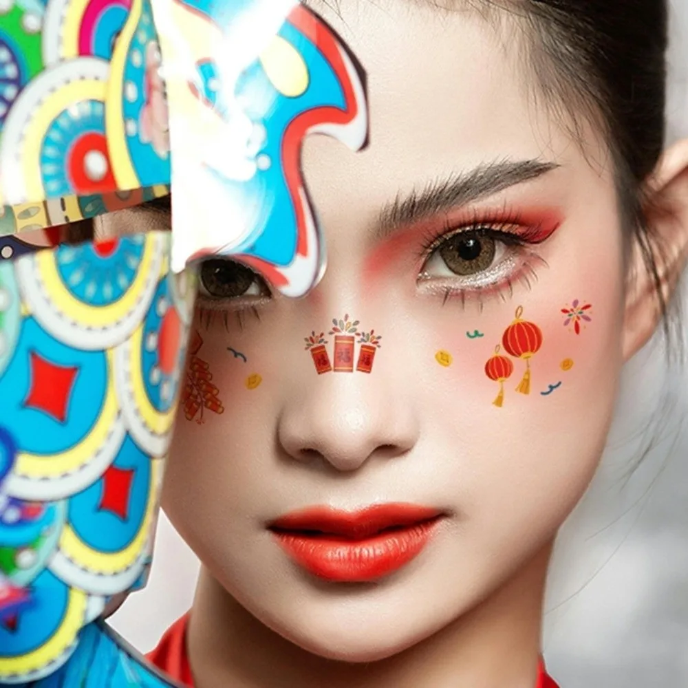 

Водостойкие китайские новогодние наклейки для макияжа, боди-арт, долговечные наклейки для румян с лунным Новым годом, одноразовые наклейки с героями мультфильмов