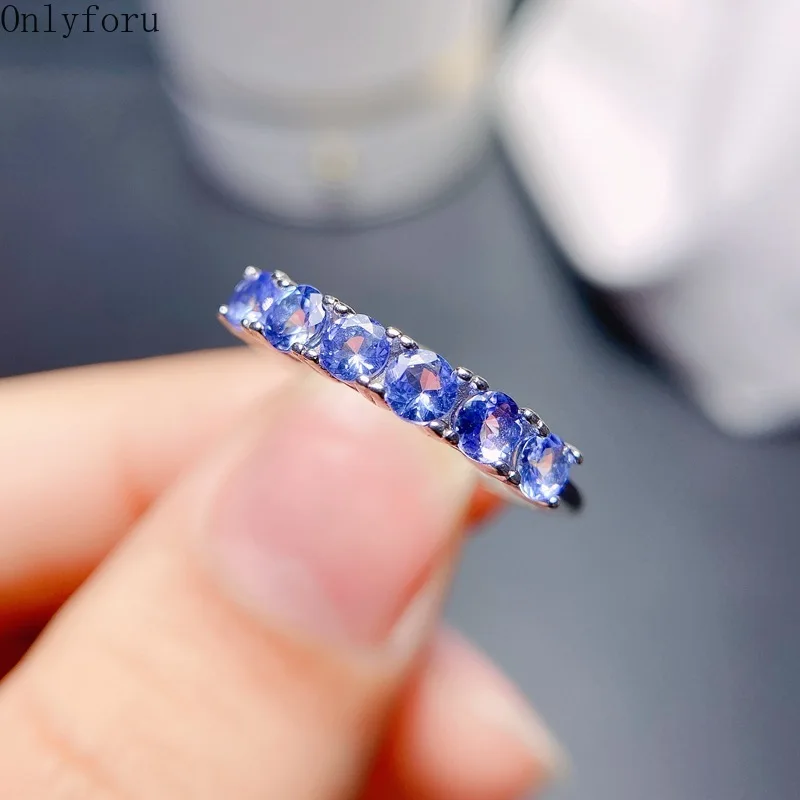 Princess Cut 3mm Band Natural Blue Tanzanite Original Silver Charm Engagement Jewelry Ring for Women