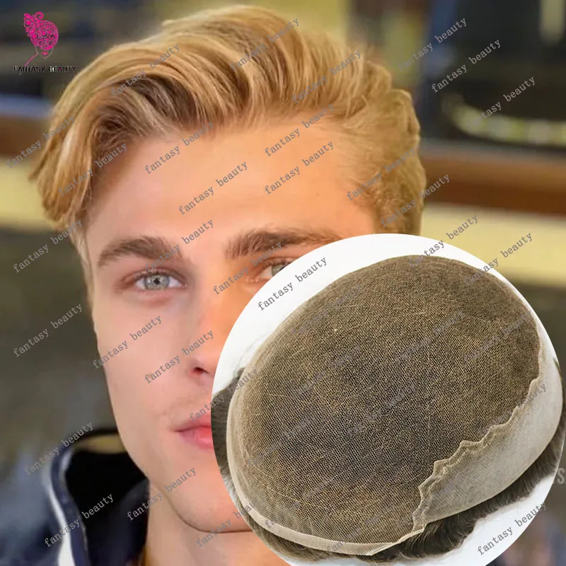 

Q6 Lace Front Lace&PU Breathable Male Wig #22R 18 Blonde Brown Grey Undetectable Men Toupee100% Human Hair Capillary Prosthesis