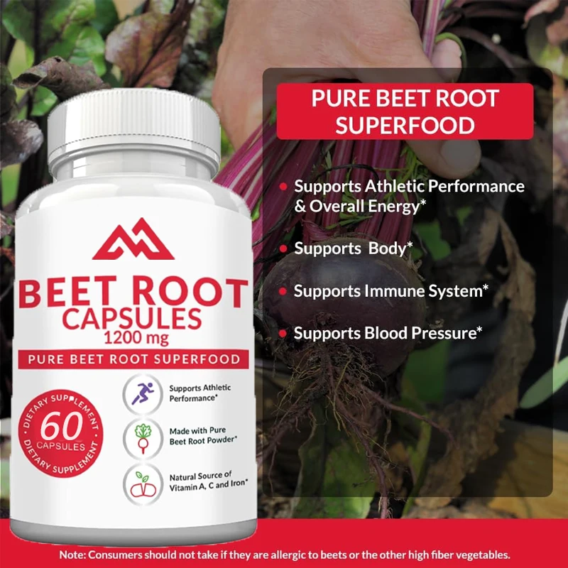 

Beetroot 60 capsules -1200 milligrams per serving - support blood pressure, exercise performance, digestion, immune system