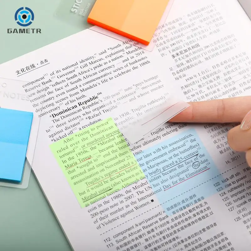 Bloc de notas adhesivas transparentes, autoadhesivo, impermeable, colorido, recordatorio de mensajes, oficina y escuela, 50 hojas