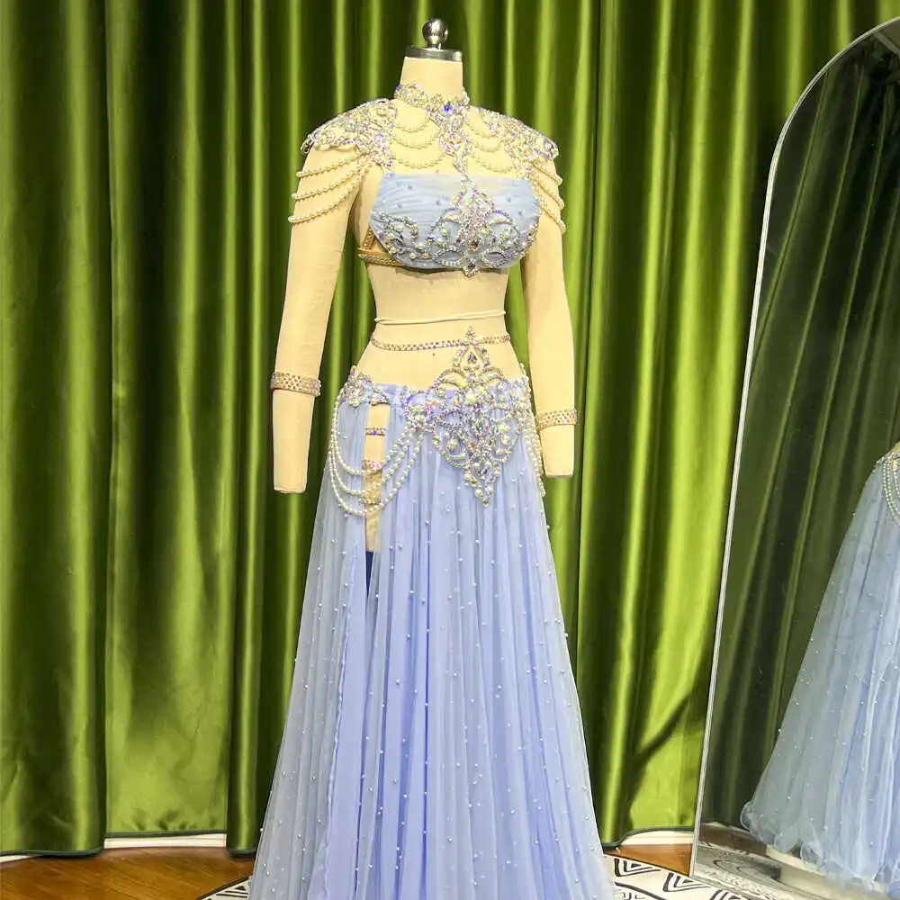 Customized Eastern Belly Dancewear Women Clothes Tassel Belly Dancing Bra Skirt Belt Oriental Dance Costume Group Stage Suit Set