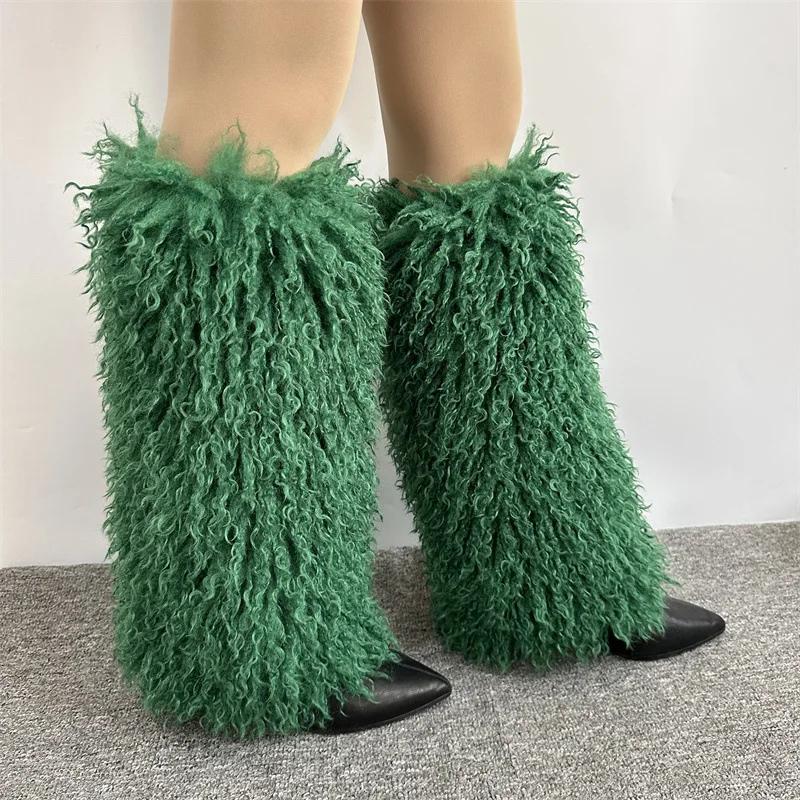 Woman Solid Color Woolen Leg Warmers Plush Calf Thick Fleece Winter Cold-Proof Tube Over Boot Socks