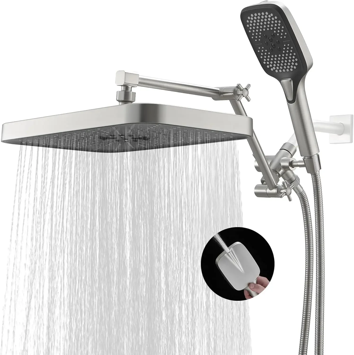 

14 Inch Shower Head With Handheld, High-Pressure Rain/Rainfall Shower Heads With 3+1 Settings Handheld Spray, Including 3-Way Di