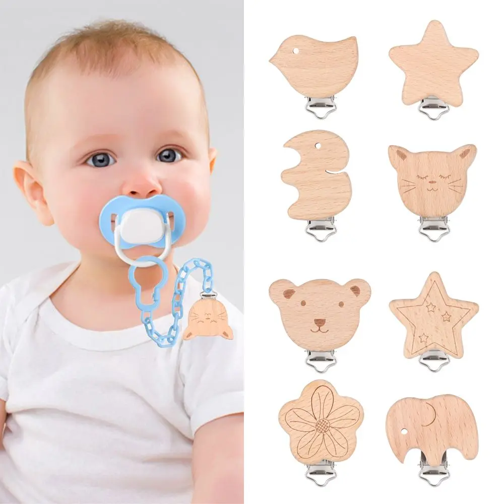 DIY Accesories Animal Heart Shape Pacifier Chain Holder Dummy Clips Wood Clips Pacifier Food Grade Beech Wooden Clip