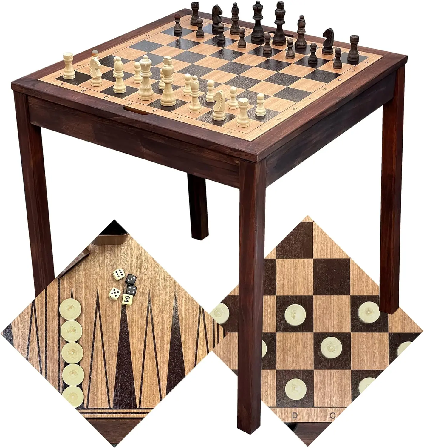 Games Wooden Chess Table | Chess, Checkers And Backgammon 3 In 1 Combo Game Table Furniture Set, 25