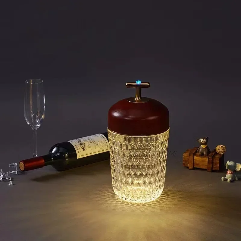 Touch Switch Conical Crystal Lamp Large Bedside Lamp Home Decoration Handheld Warm Atmosphere Big Embrace Lamp LED Reading Light