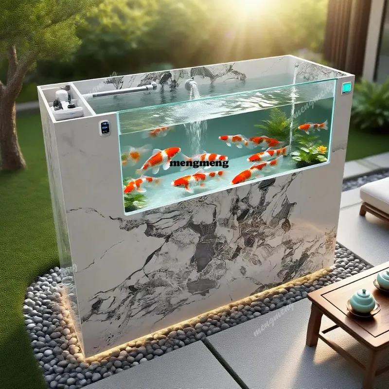 

Outdoor rock slab fish pond Koi courtyard stone fish tank filter integrated bottom filter rectangle