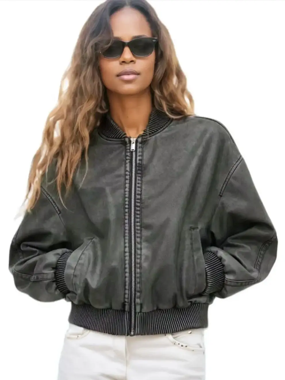 2025 nuove donne autunno Vintage Bomber lavato PU giacche in ecopelle signore gradiente cerniera motore Biker grigio Baseball cappotti corti