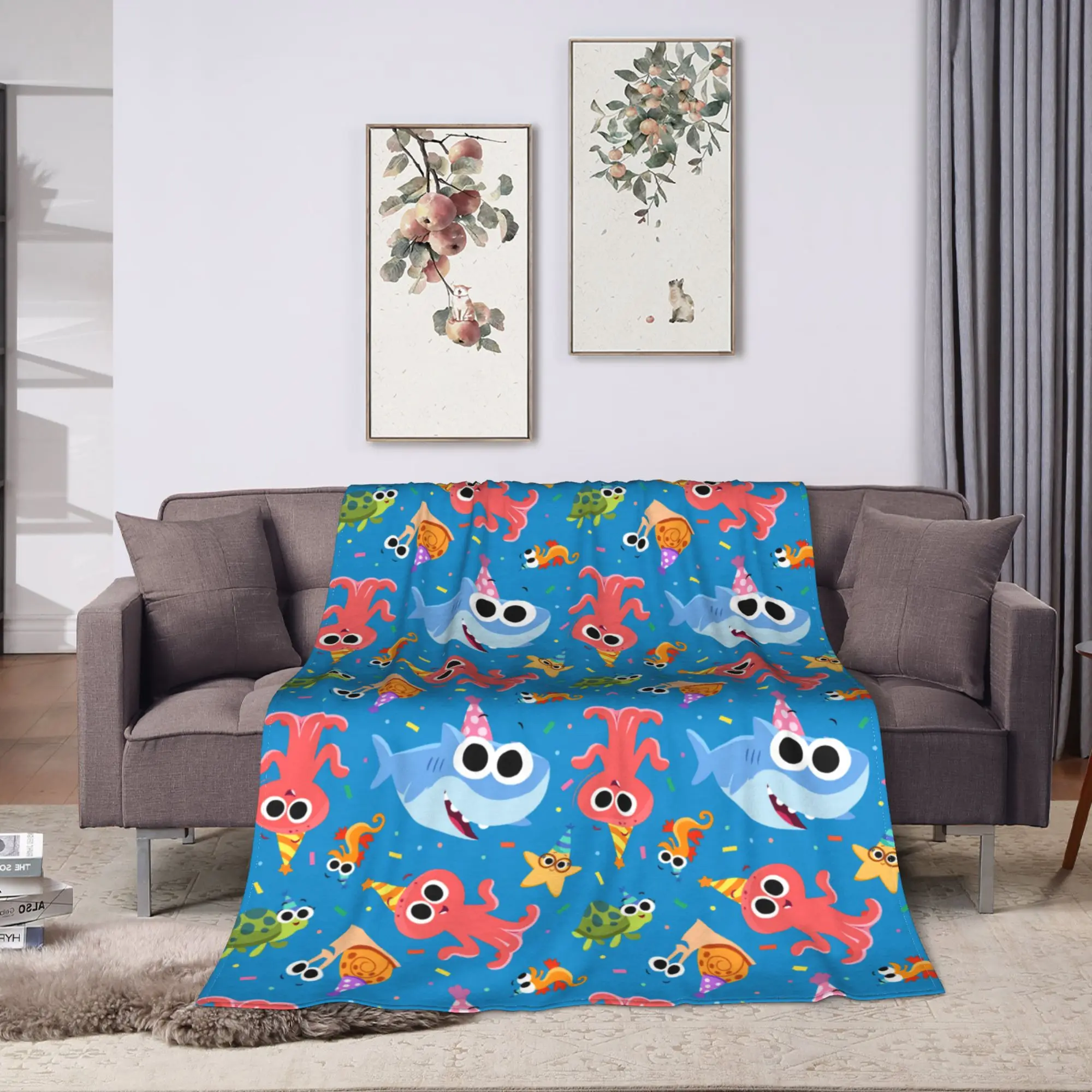 Warm Soft Blanket Picnic Finny the Shark Confetti Birthday Throw Blanket Super Simples Flannel Bedspread For Sofa Bed Cover