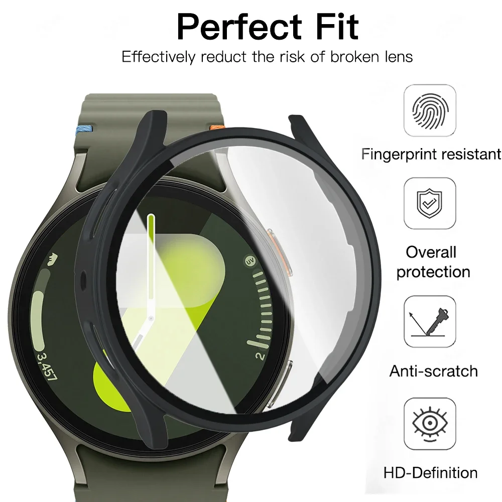 2 in 1 Smartwatch Full Coverage Protective Case for Samsung Galaxy Watch 7 40mm 44mm Hard PC Bumper & Tempered Glass Watch Films