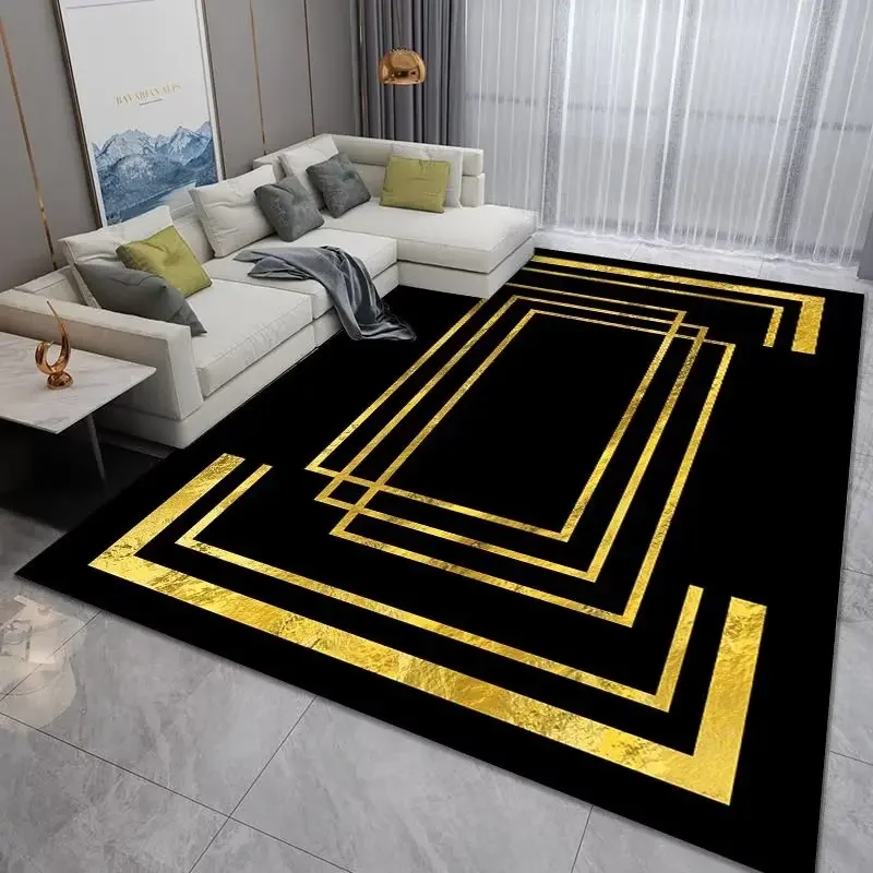 NONE Schwarz goldener Teppich für Wohnzimmer große Luxus teppiche für Schlafzimmer wasch bare Matte für Raum dekoration rutsch feste Lounge Teppich Tapis 4