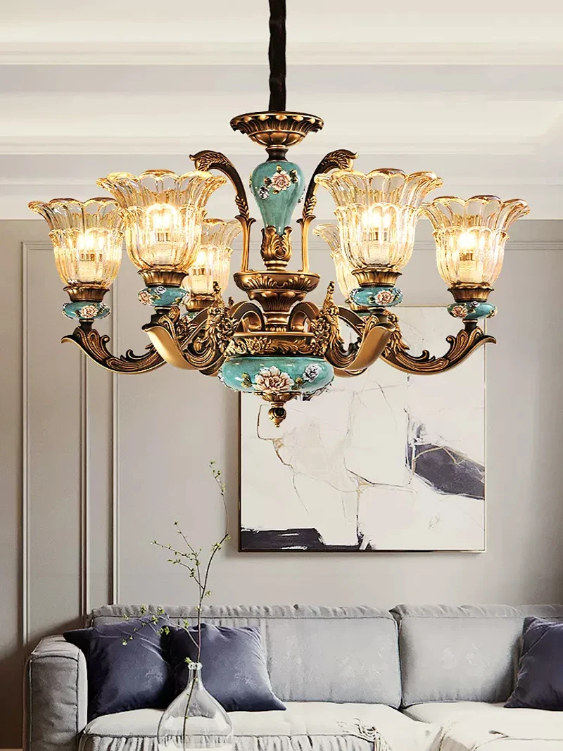 

European Luxury Elegance Sitting Room Pendant Lamp American Chandelier Retro Villa Bedroom Restaurant Crystal Hanging Lights