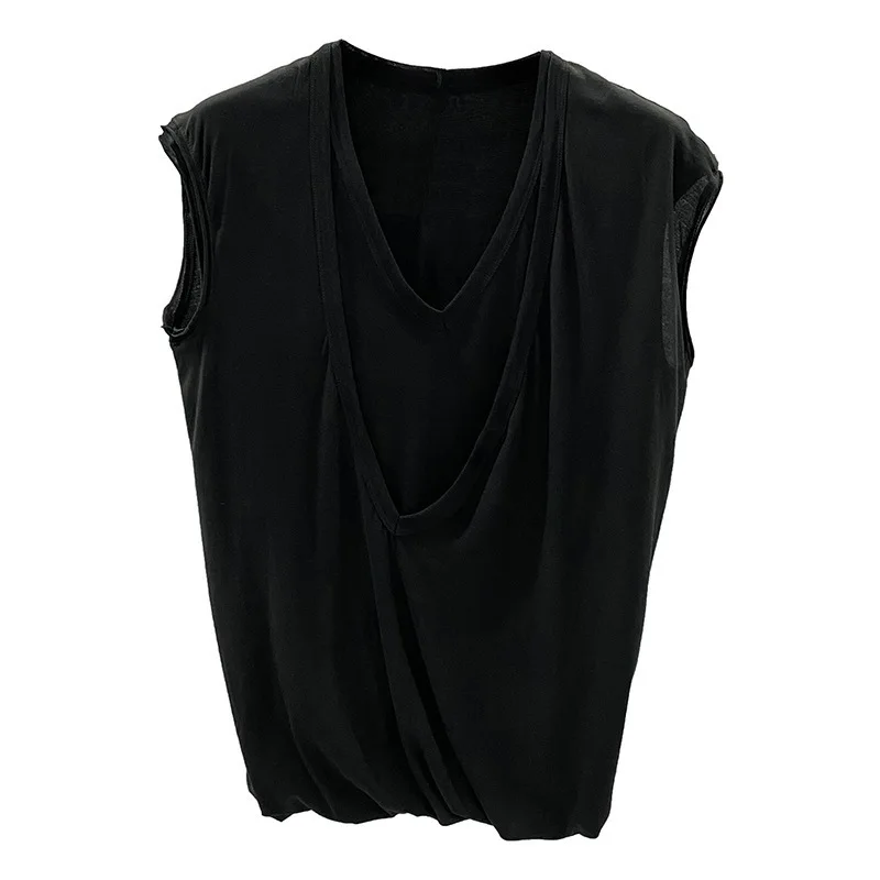 HKSH Summer Spring New Men\'s Tide Dark Sexy Double Layered V-neck Solid Sleeveless Tees Fashion Knit Tank Tops Chic Vest HK1399