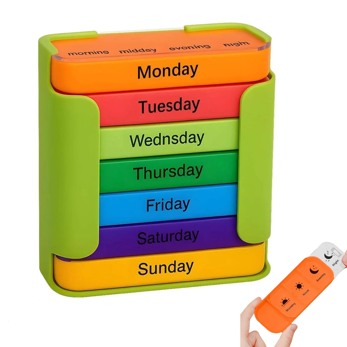 

Portable 7-Day Medicine Case Color-Coded Compartments 4 Times A Day Large Capacity Pill Organizer for Morning Noon Evening Night