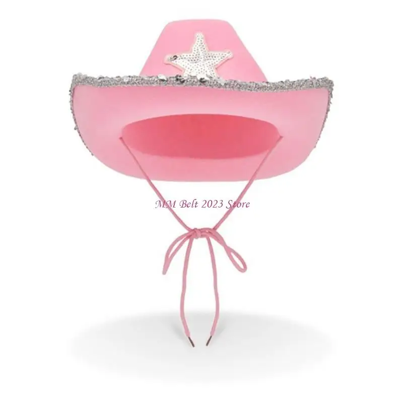 49ME Pink Cowboy Hat for Girls Sparkly Cowgirl Hat with Sequins and Dazzling Star
