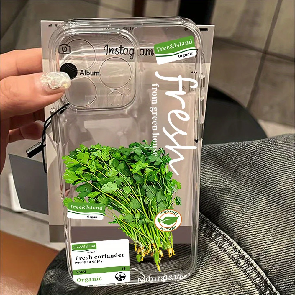 Funda Transparente con Diseño de Verduras y Cilantro para iPhone 17e 17 16 16e 15 14 13 12 11 Mini Pro Max X XR XSMax 7 8 Air Plus