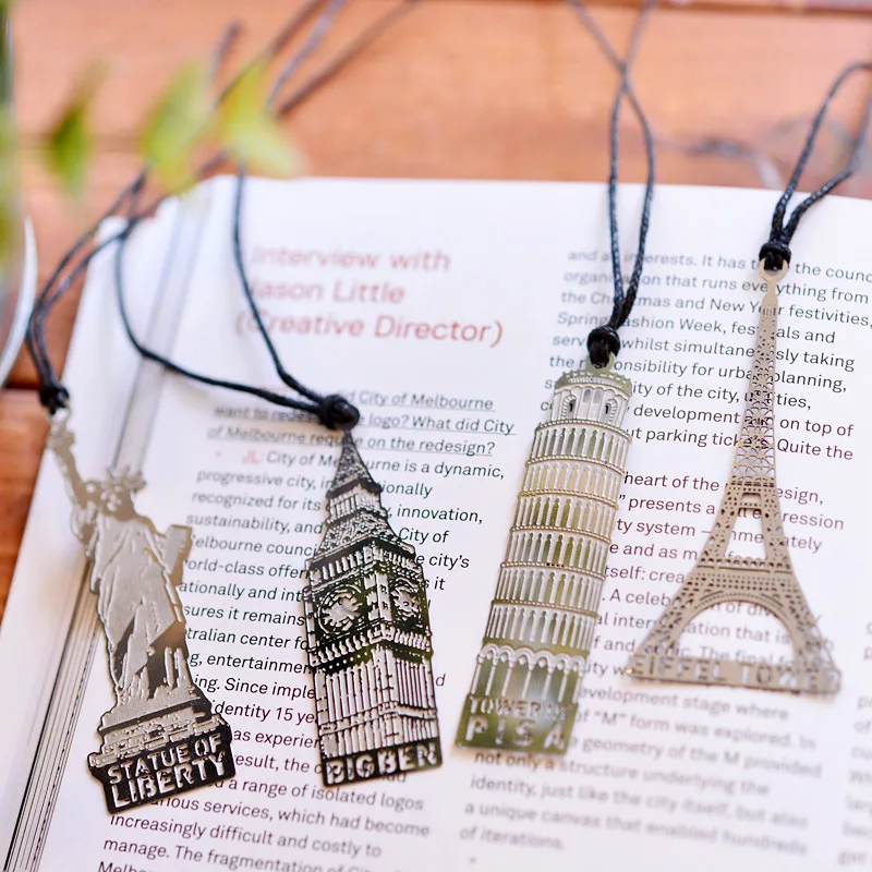 1pc Metal Bookmark London Elizabeth Eiffel Tower Statue of Liberty Marker Book Metal Bookmark Paper Clip Office Supplies