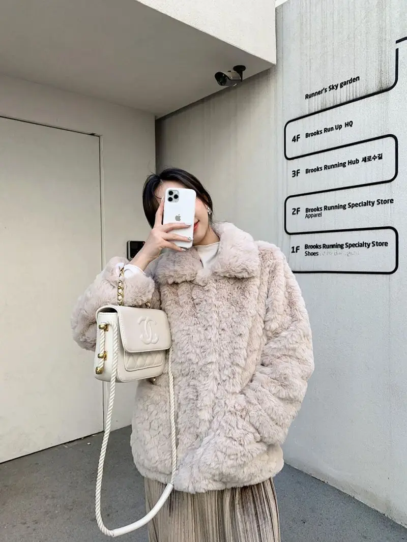 Female Imitation Rabbit Plush Thick Fur Lamb Coat Loose Warmth Jackets Women