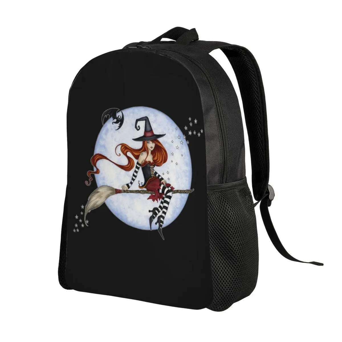 Halloween Witch Moonlight Ride Laptop Backpack Men Women Fashion Bookbag for College School Students Goth Occult Bags