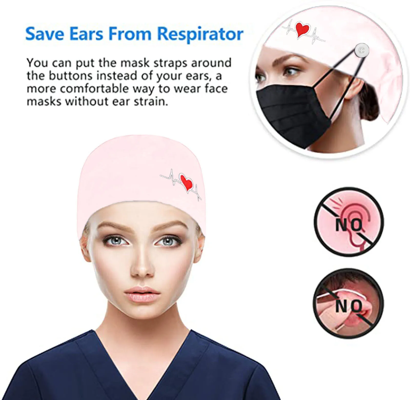 Adjustable Surgical Scrub Caps Working Cap Ponytail Holder Bouffant Nursing Hats With Buttons Long Hair Turban Hats Women & Men