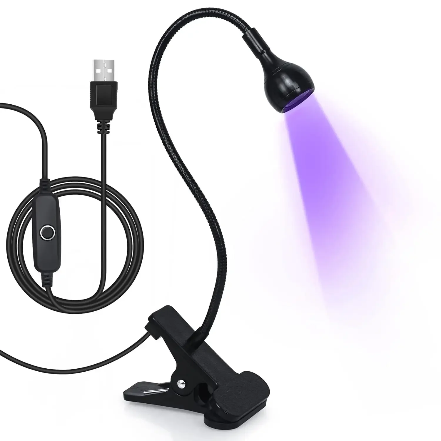 4-Level Dimming Gooseneck Nail Lamp with Clip, USB Rechargeable Fast-Drying LED Nail Light for Salon & Home Use