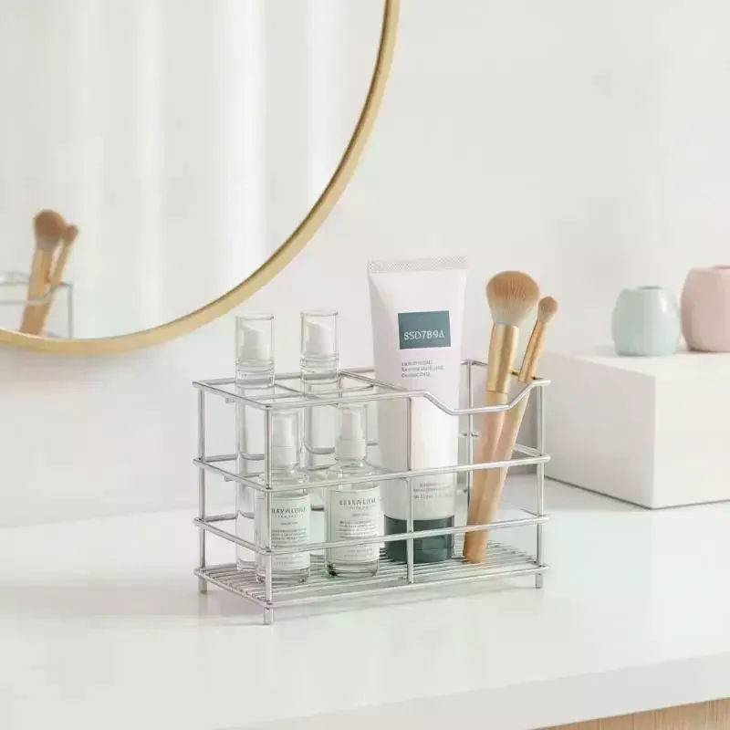 Stainless Steel Toothbrush Holder Free Standing Shaving Equipment Storage Rack for Bathroom Vanity Countertop Use