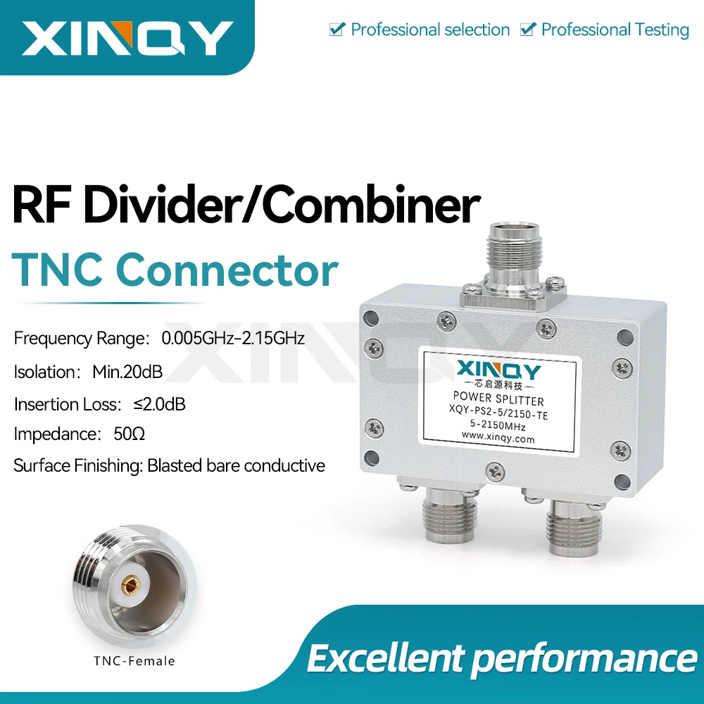 XINQY 5MHz-2.15GHz Wideband Power Splitter, TNC Female 1-to-2 Divider, Clock Line / Shortwave Signal Distributor, Ferrite Core