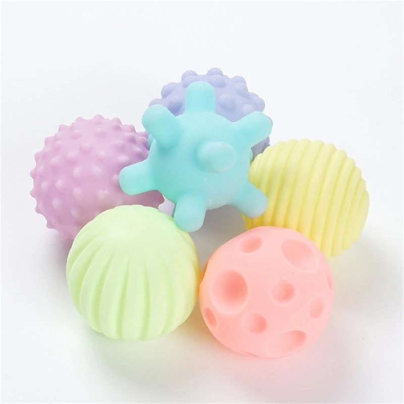 New 6Pcs Soft Sensory Balls Color Cognition Baby Fine Motor Skill Toy Embossed Ball Infant Teething Pain Relief