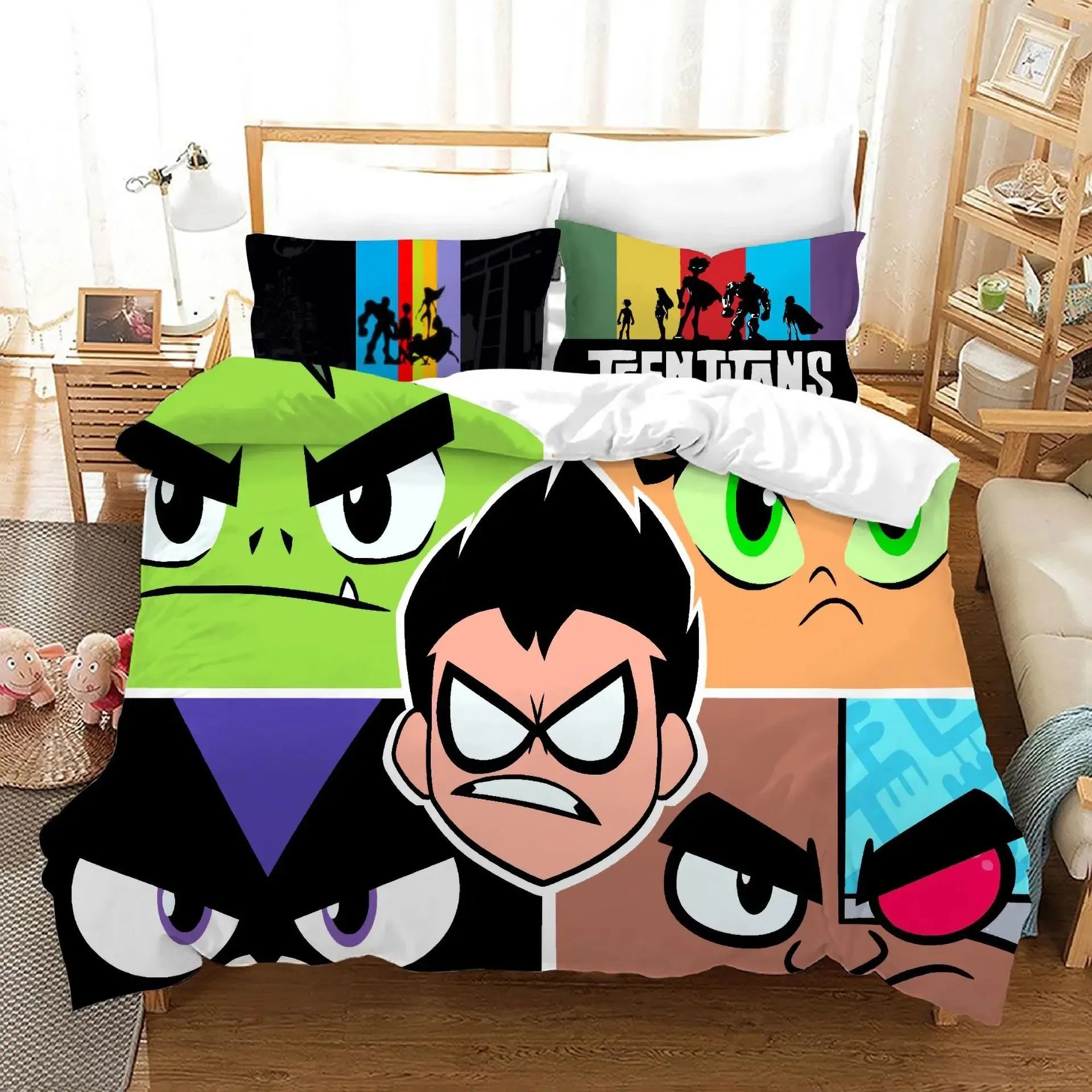 

Cartoon Teen Titans Go Bedding Set Boys Girls Twin Queen Size Duvet Cover Pillowcase Bed Kids Adult Home Textileextile