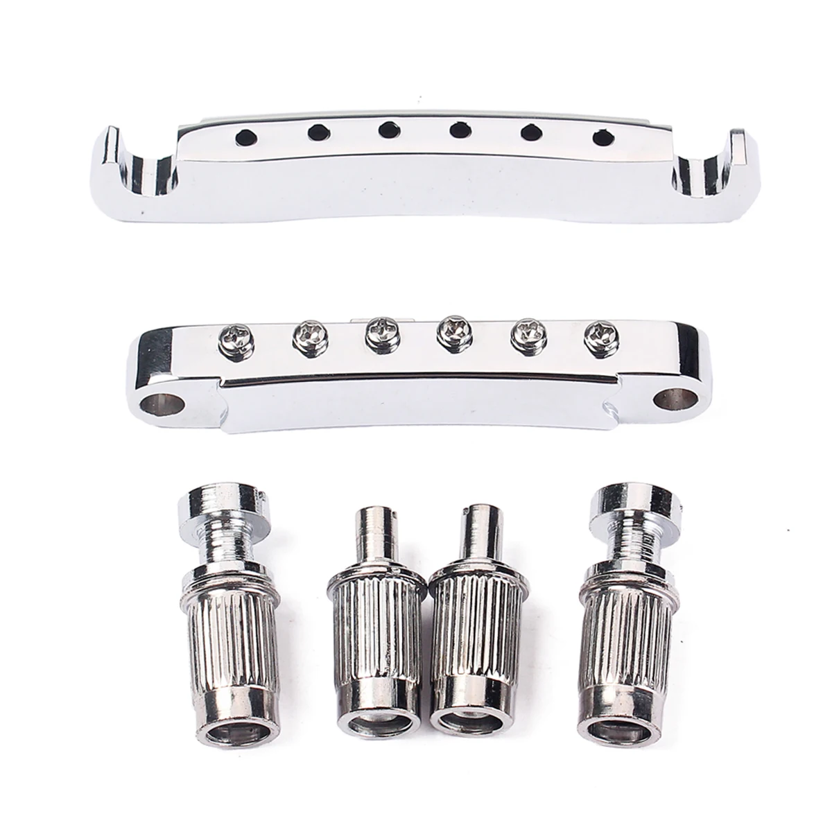 

Electric Guitar Bridge Replacement 9.9x1.7x1.2cm Chrome Fully Adjustable Saddles Brass Slot Saddle Locking Posts Guitar