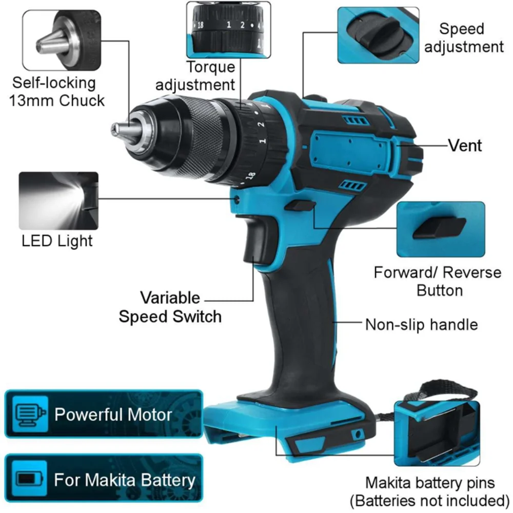 48V Electric Impact Drill 3 In 1 Electric Cordless Lithium-Ion Battery Mini Electric Power Screwdriver for Makita Battery Tools