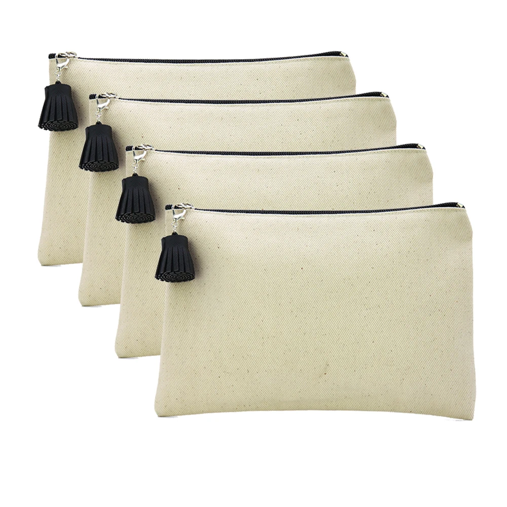 Bolso de mano de lona de algodón natural liso, bolsa de aseo de viaje personalizada, 4 piezas, 16oz