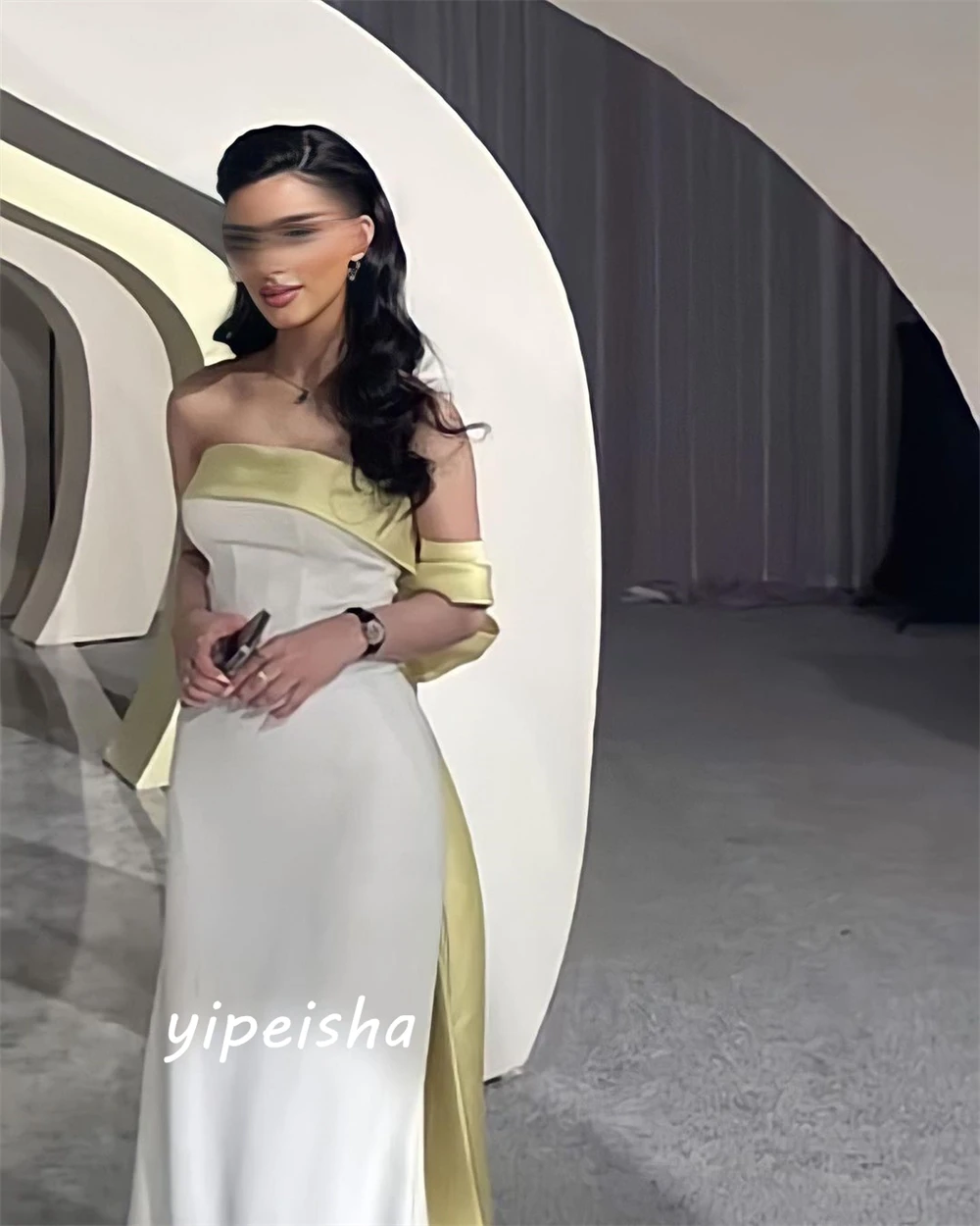 Customized Simple Prom Casual Off-the-shoulder Mermaid Celebrity Dress Anke length Bows Hugging Skirts Charmeuse Evening