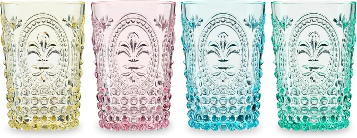 

Набор из 4 акриловых красочных стаканов с тиснением шпагата, 10,5 унций, небьющиеся для коктейлей, винных соков, вечеринок на открытом воздухе