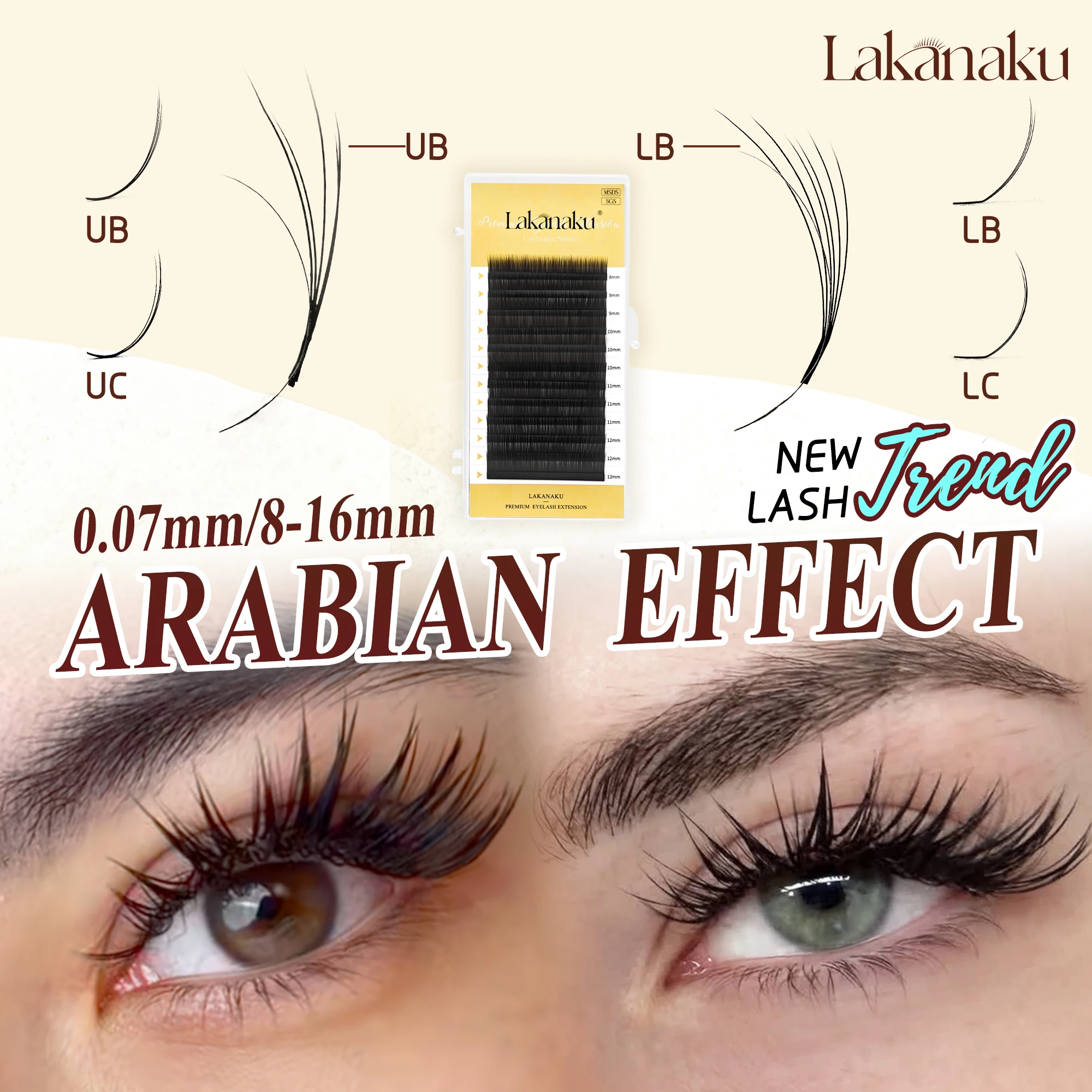 LAKANAKU Arabian Effect LB LC CURL Camellia Lashes Pre-bundled Lash Spikes Lashes Manhua Lashes Wispy Set Multi Layer Eyelashes