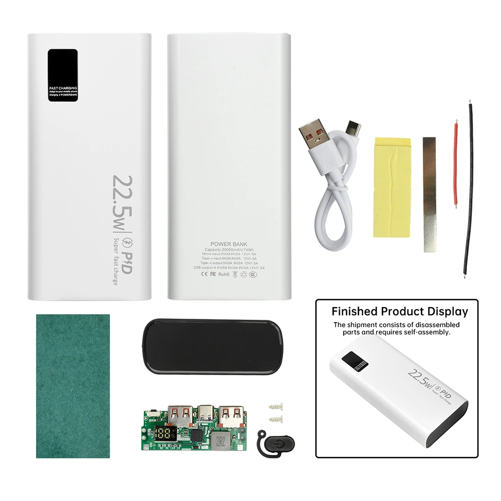 PD22.5W Batterie-Aufbewahrungsbox Schnellladung DIY Power 1260110 Powerbank-Gehäuse Elektronik-Kit – Detail 16