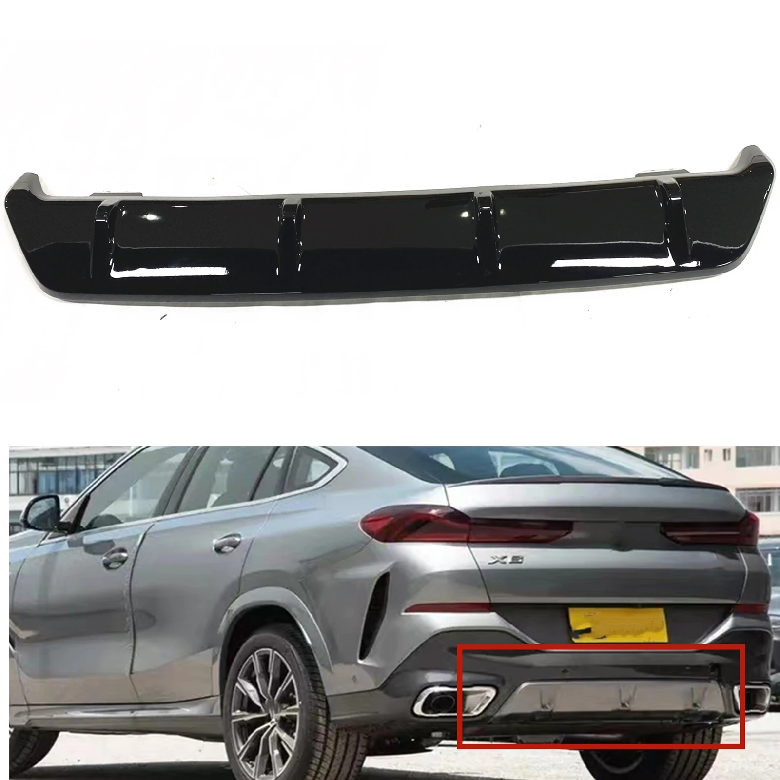 

Rear Bumper Diffuser Spoiler Lip For BMW G06 LCI X6 2020 2021 2022 2023-2024 Glossy Black Boot Lower Splitter Cover Plate Kit