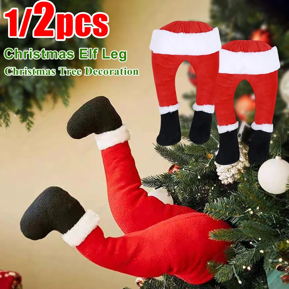 1/2PCS Xmas Tree Decoration Props Santa Claus Green Artificial Leg Children's Toy Christmas Elf Leg Plush Toy Christmas Home Dec
