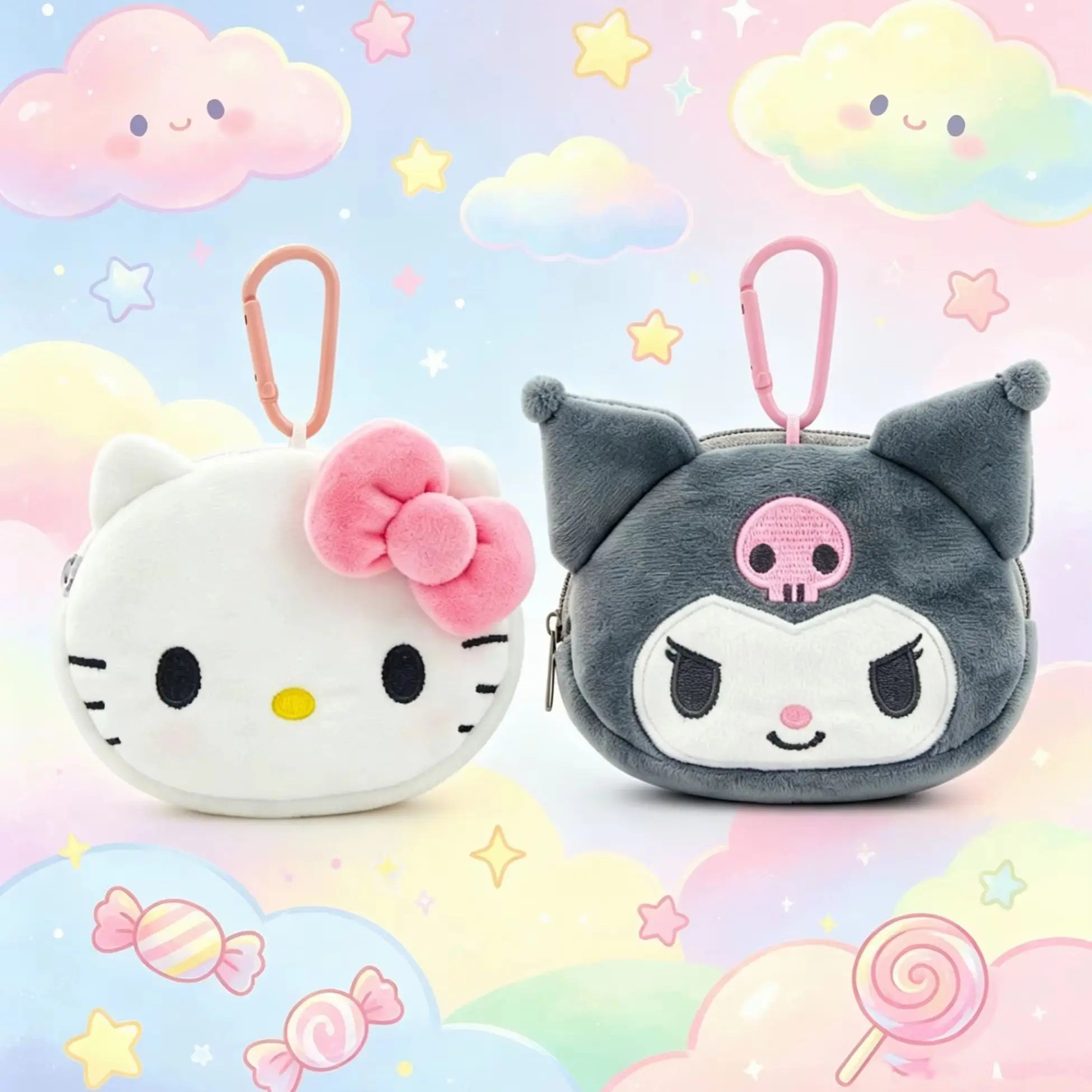 Bolsa de Moedas de Pelúcia Licenciada Original, Mini Carteira Macia com Zíper, Bolsa Chaveiro Fofa, Pingente de Bolsa, Presente Ideal para Crianças e Fãs