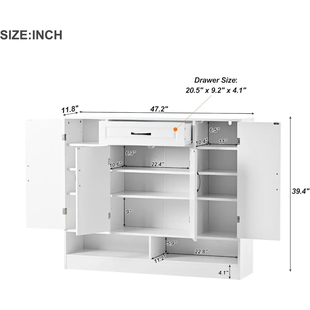 Shoe Cabinet for Entryway Ample Storage Space Shoe Organizer with Drawer Doors Open Shelf for Heels Boots Slippers White