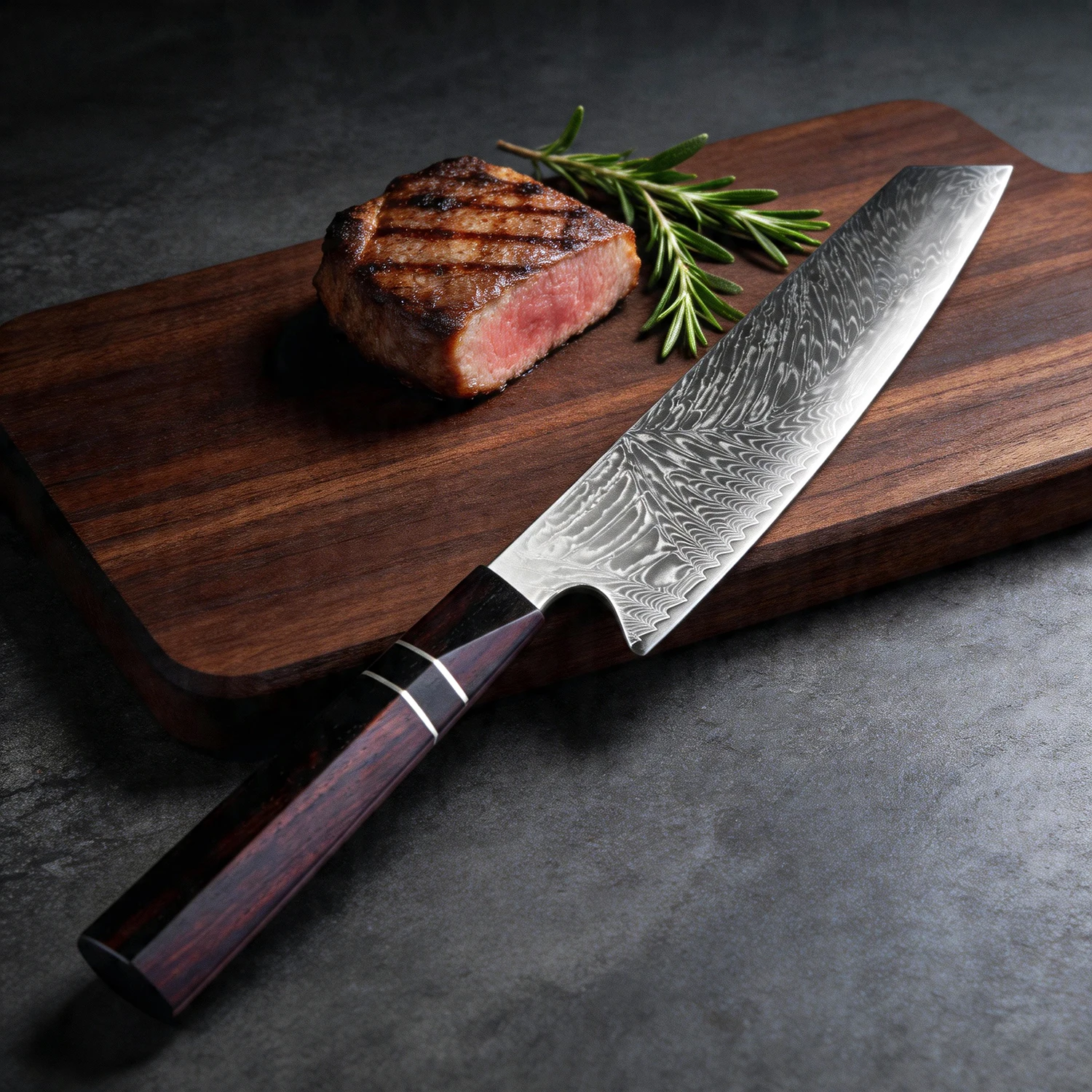 

XITUO Damascus Kiritsuke Knife 8 Inch Kitchen Chef Knife, Damascus Steel Sharp Chef's Cooking Knife for Ebony Hexagonal Handle