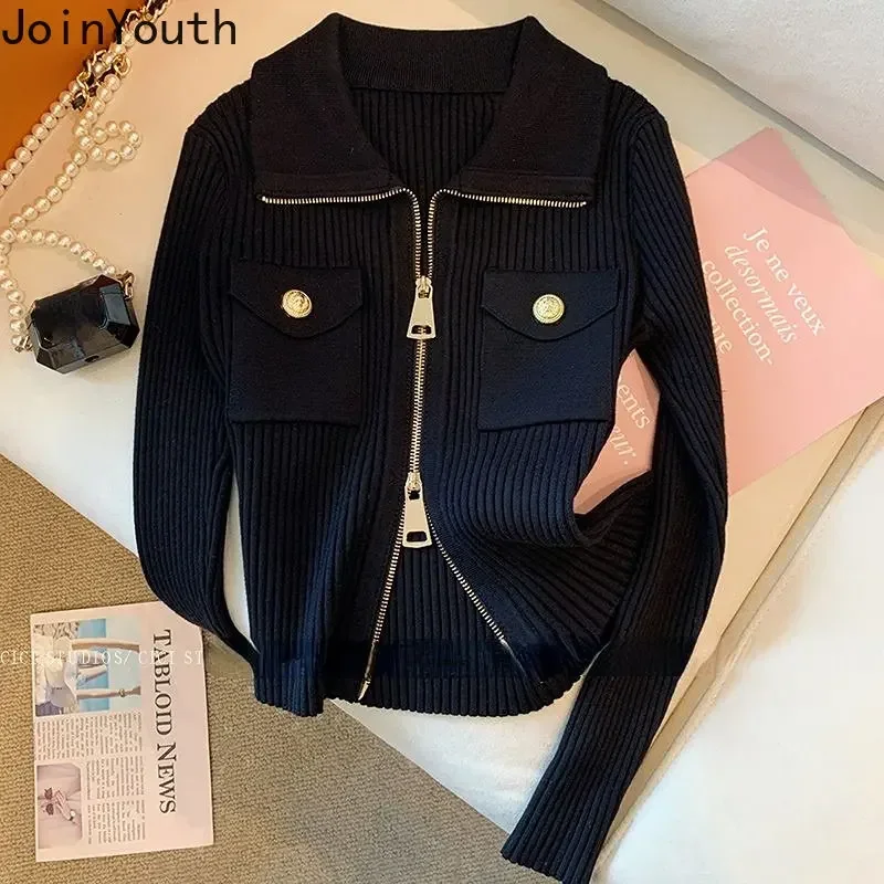 Knitted Cardigan Sweaters Jackets 2023 Women\'s Clothing Pull Femme Fashion Casual Zipper Sueter Slim Korean Cardigans Y2k Tops