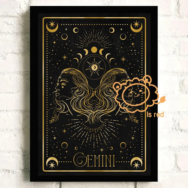 Astrology Gold Cards Poster gemini golden libra zodiac card Canvas printing Home Living Room wall decoration abstract painting