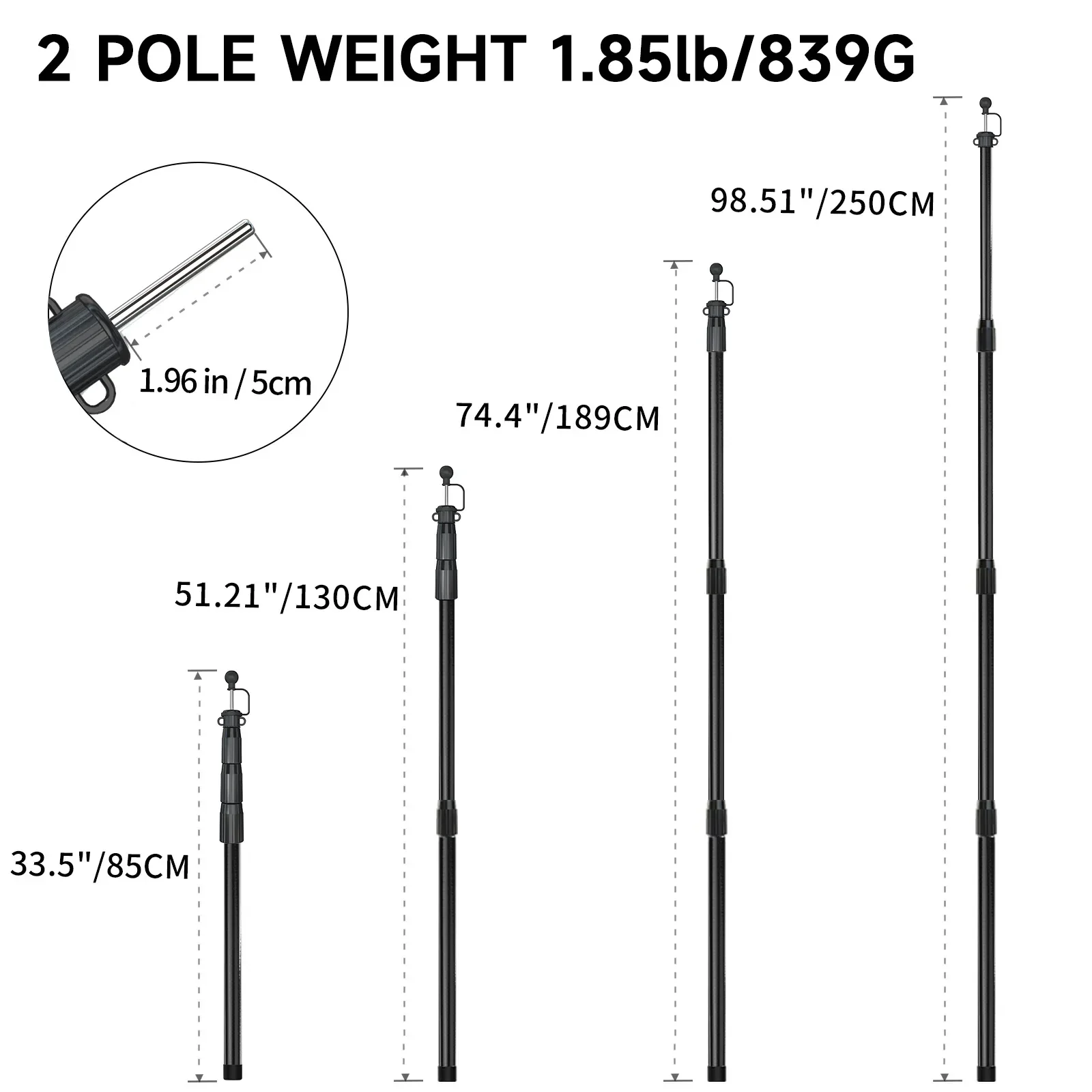 SANLIKE 2 Piece Tent Pole Retractable Ultralight Fibreglass Tarp Pole Canopy Pole Extendable Camping Sub Pole with Accessories