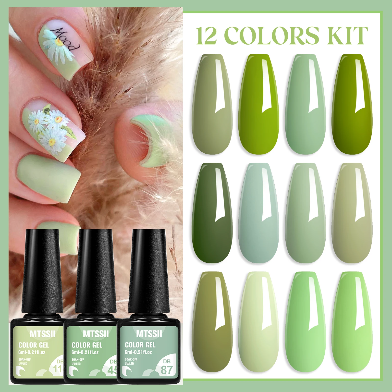 MTSSII 12 Teile/satz Grüne Serie Gel Nagellack Frühling Sommer Einfache Frische Farbe UV Gel Lack Nail art Maniküre Kit Nagel versorgung